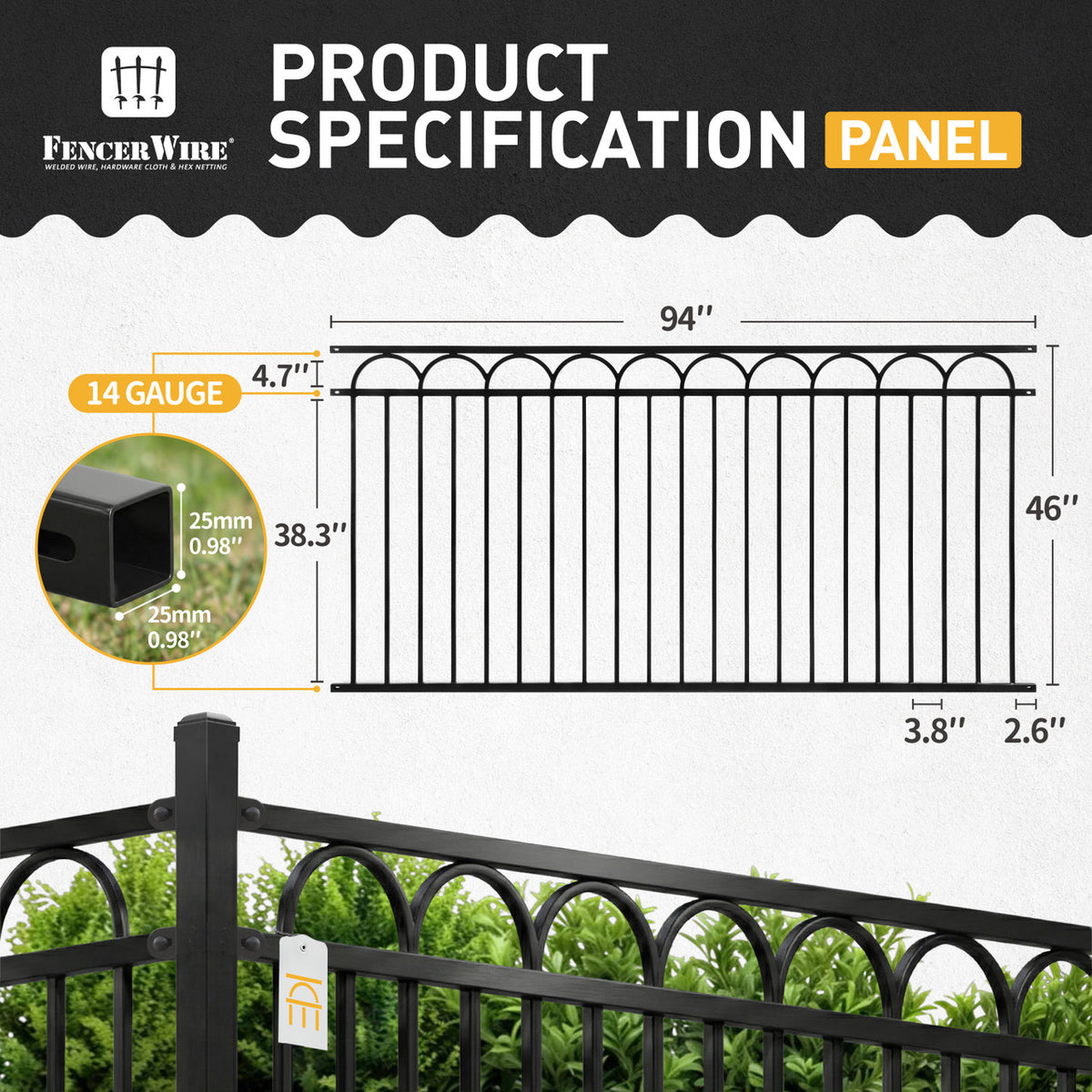4FT Height X 8FT Width Heavy Duty Arc Fence Barrier Panel, Multiple Options