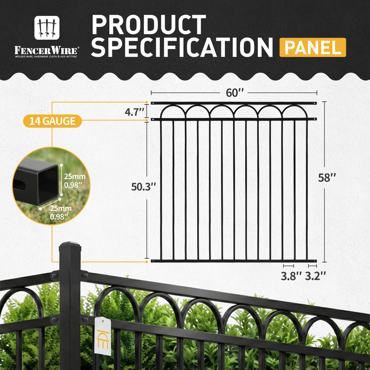 5FT Height X 5FT Width Heavy Duty Arc Fence Barrier Panel, Multiple Options