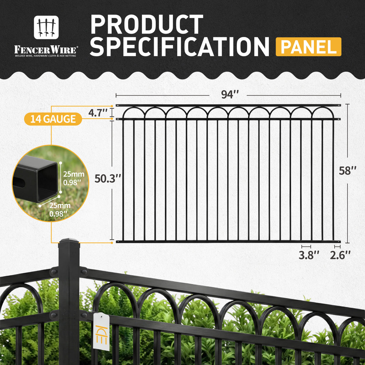 5FT Height X 8FT Width Heavy Duty Arc Fence Barrier Panel, Multiple Options
