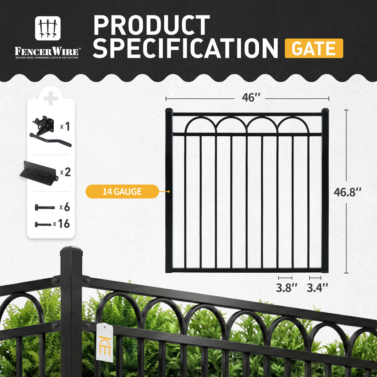 4FT Height X 4FT Width Heavy Duty Arc Decorative Fence Gate with Lock Attachment, Multiple Options