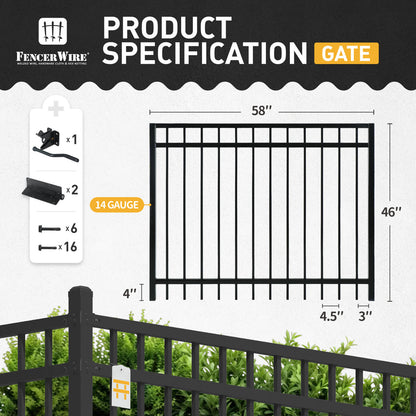 4FT Height X 5FT Width Heavy Duty Flat Top Fence Gate with Lock Attachment, Multiple Options