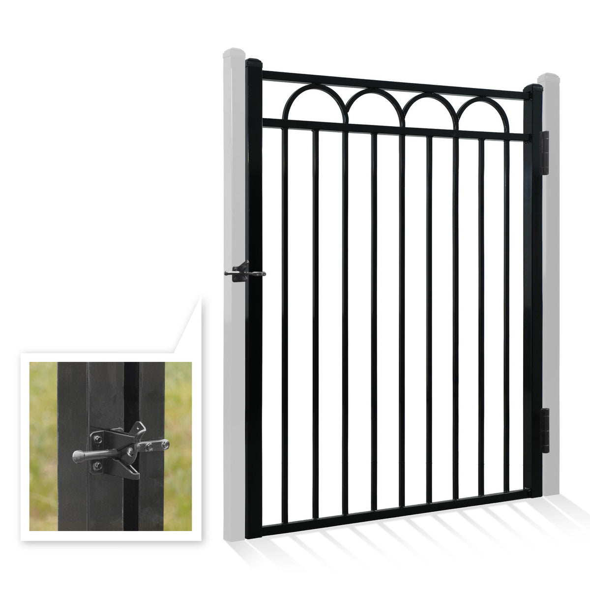 5FT Height X 4FT Width Heavy Duty Arc Decorative Fence Gate with Lock Attachment, Multiple Options