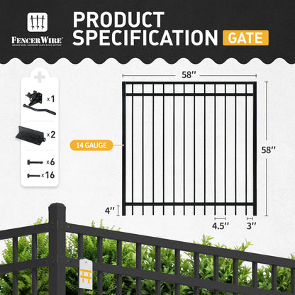 5FT Height X 5FT Width Heavy Duty Flat Top Fence Gate with Lock Attachment, Multiple Options