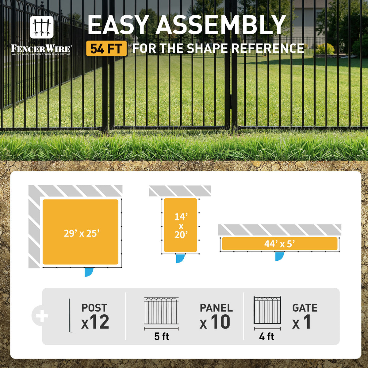 Heavy Duty Arc Fence Barrier Kit with 4FT Height X 5FT Width Panels, Arc Gate, Posts & Connectors, Multi-options
