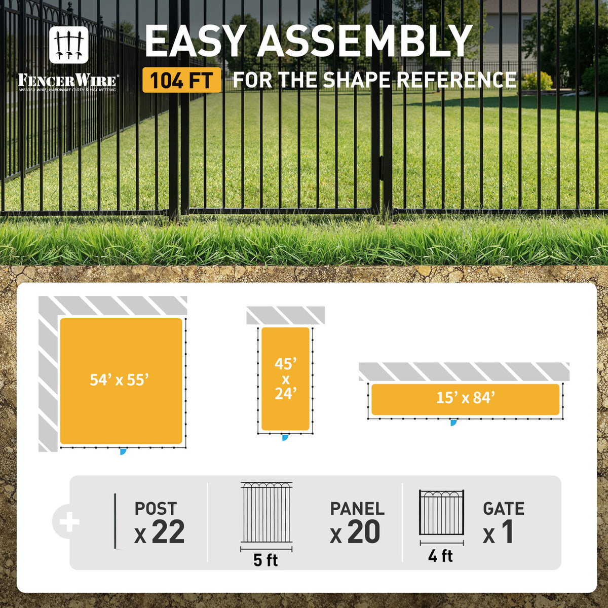 Heavy Duty Arc Fence Barrier Kit with 6FT Height X 5FT Width Panels, Arc Gate, Posts & Connectors, Multi-options