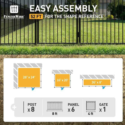 Heavy Duty Arc Fence Barrier Kit with 4FT Height X 8FT Width Panels, Arc Gate, Posts & Connectors, Multi-options