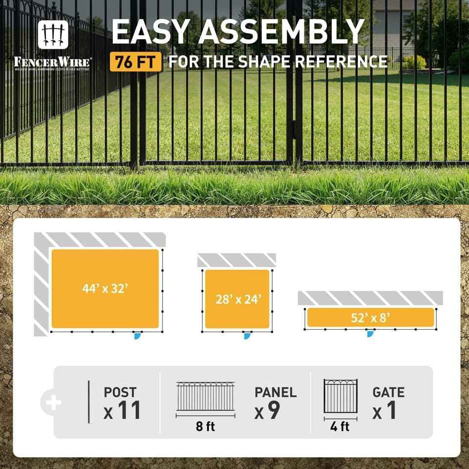 Heavy Duty Arc Fence Barrier Kit with 4FT Height X 8FT Width Panels, Arc Gate, Posts & Connectors, Multi-options