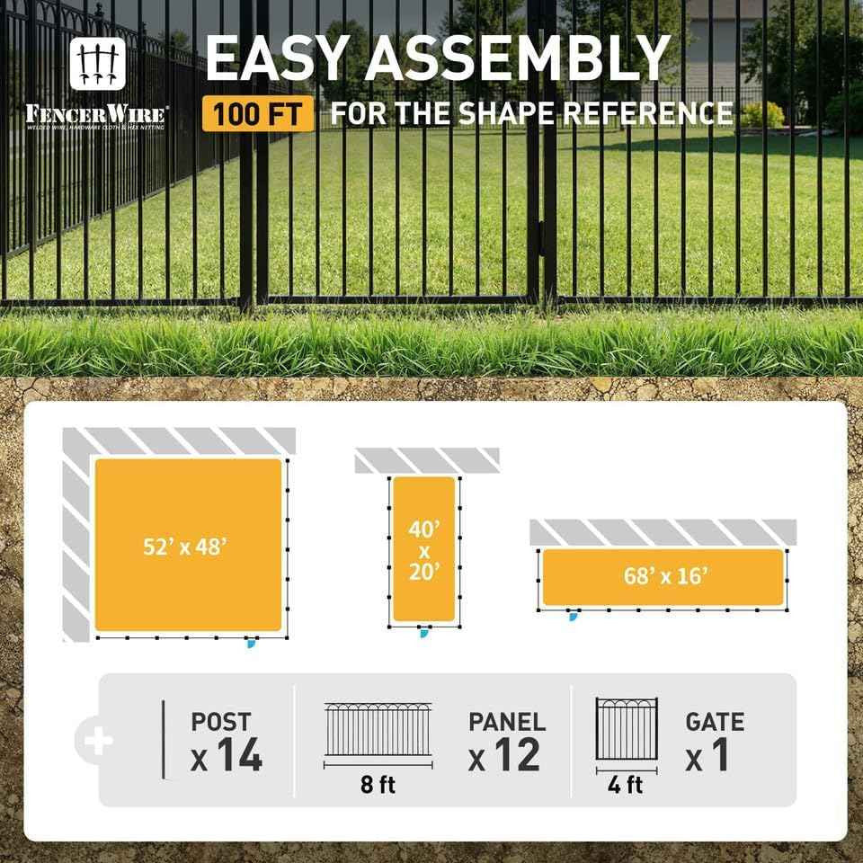 Heavy Duty Arc Fence Barrier Kit with 4FT Height X 8FT Width Panels, Arc Gate, Posts & Connectors, Multi-options