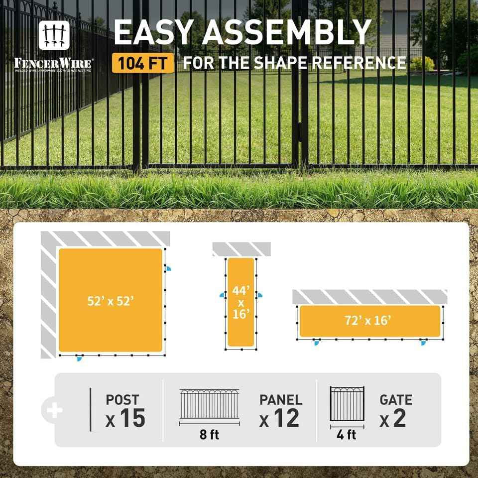 Heavy Duty Arc Fence Barrier Kit with 4FT Height X 8FT Width Panels, Arc Gate, Posts & Connectors, Multi-options