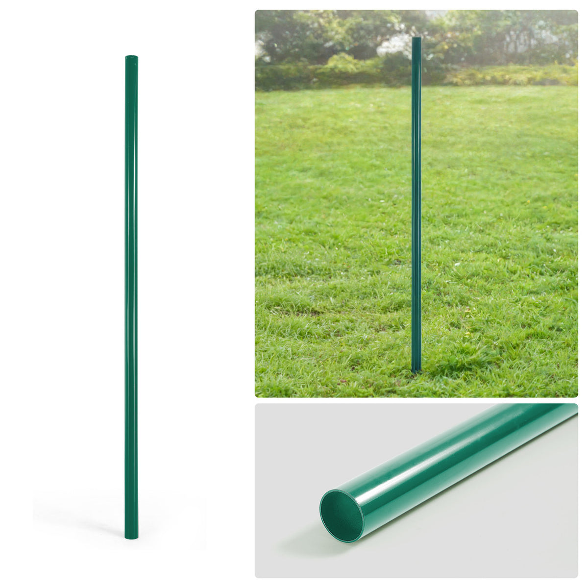Poste terminal de cerca de malla ciclónica verde de 6/7/8 pies, poste terminal con 2-3/8” de diámetro exterior, múltiples opciones